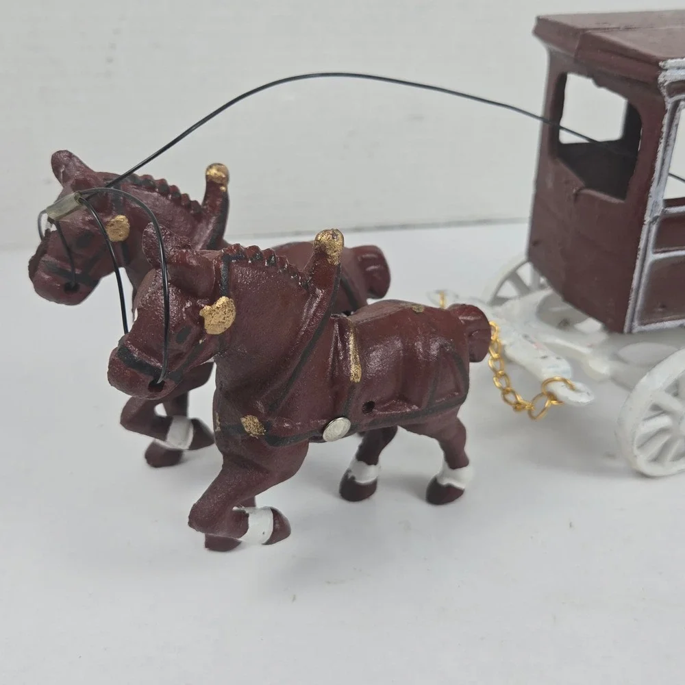 Cast Iron Horse Drawn Fresh Milk Delivery Wagon Brown Farmhouse Cottage Decor